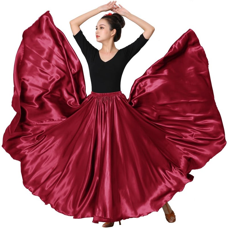 Sancan Women Full Ankle Length Retro Long Maxi Skirt for Dance Gypsy Costume Church Praise Worship Celebration Party Cosplay (Dark Red) - Image 1
